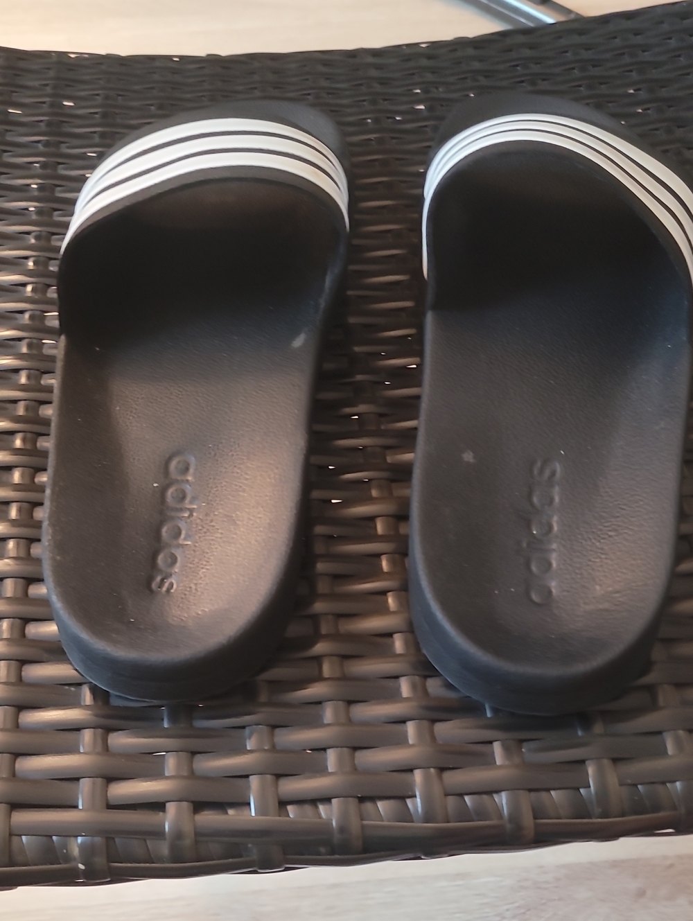 adidas Black Slides with White Stripes